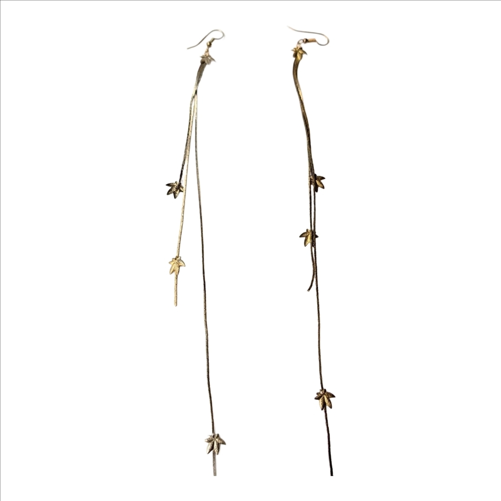 Vintage Goldtone Leaf Dangle Fringe Earrings